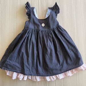 Well Dressed Wolf Faith Navy Blue Dress Pinstripe Ruffle Vintage Pink Ruffle 24m